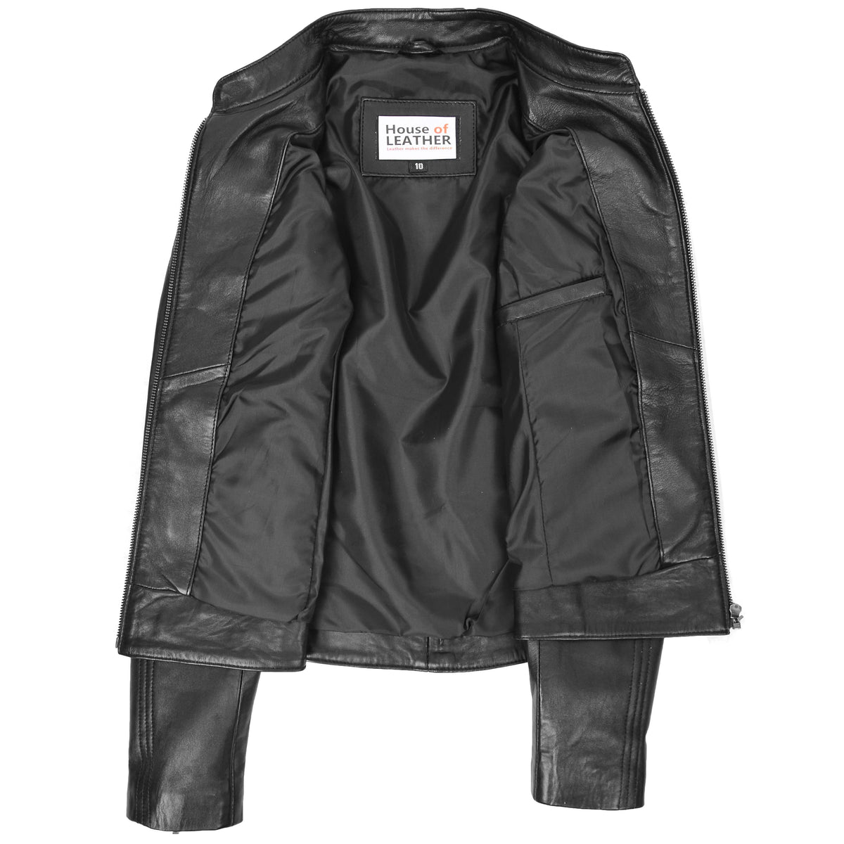 Womens Leather Standing Collar Jacket Becky Black