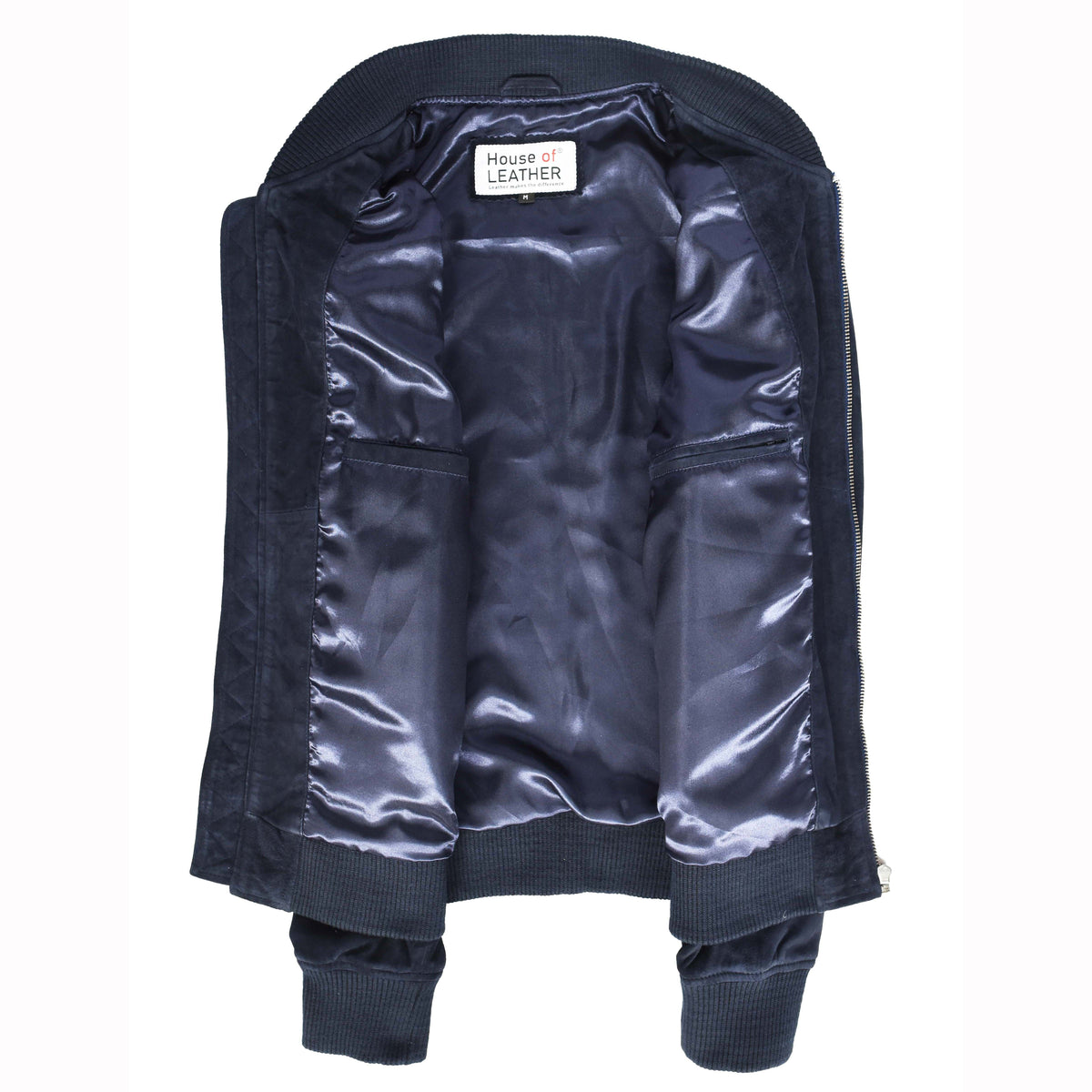 Mens Real Goat Suede Bomber Jacket MA-1 Varsity Design Ryan Navy Blue