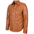Mens Leather Shirt Classic Trucker Style Oliver Tan