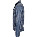 Mens Leather Bomber Blouson Jacket Robert Blue