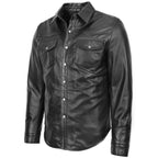 Mens Leather Shirt Classic Trucker Style Oliver Black