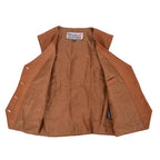 Womens Leather Classic Buttoned Waistcoat Rita Tan