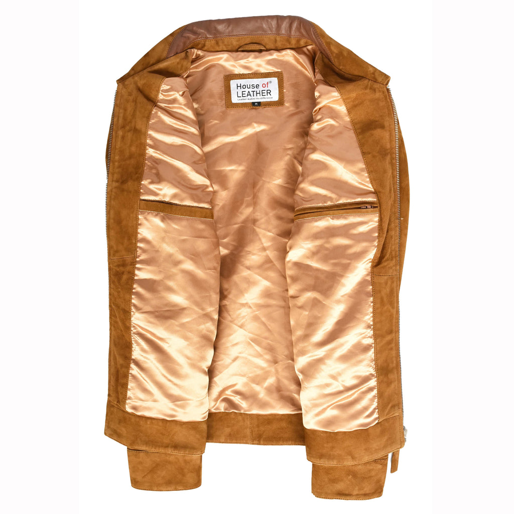 Mens Real Goat Suede Jacket Classic Zip Box Style Larry Cognac