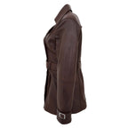 Womens Leather Double Breasted Trench Coat Sienna Brown