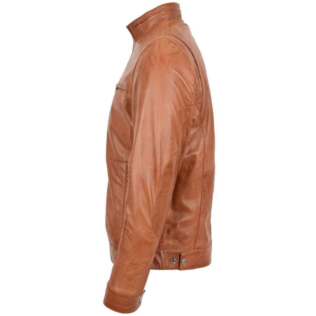 Men's Standing Collar Leather Jacket Tony Tan
