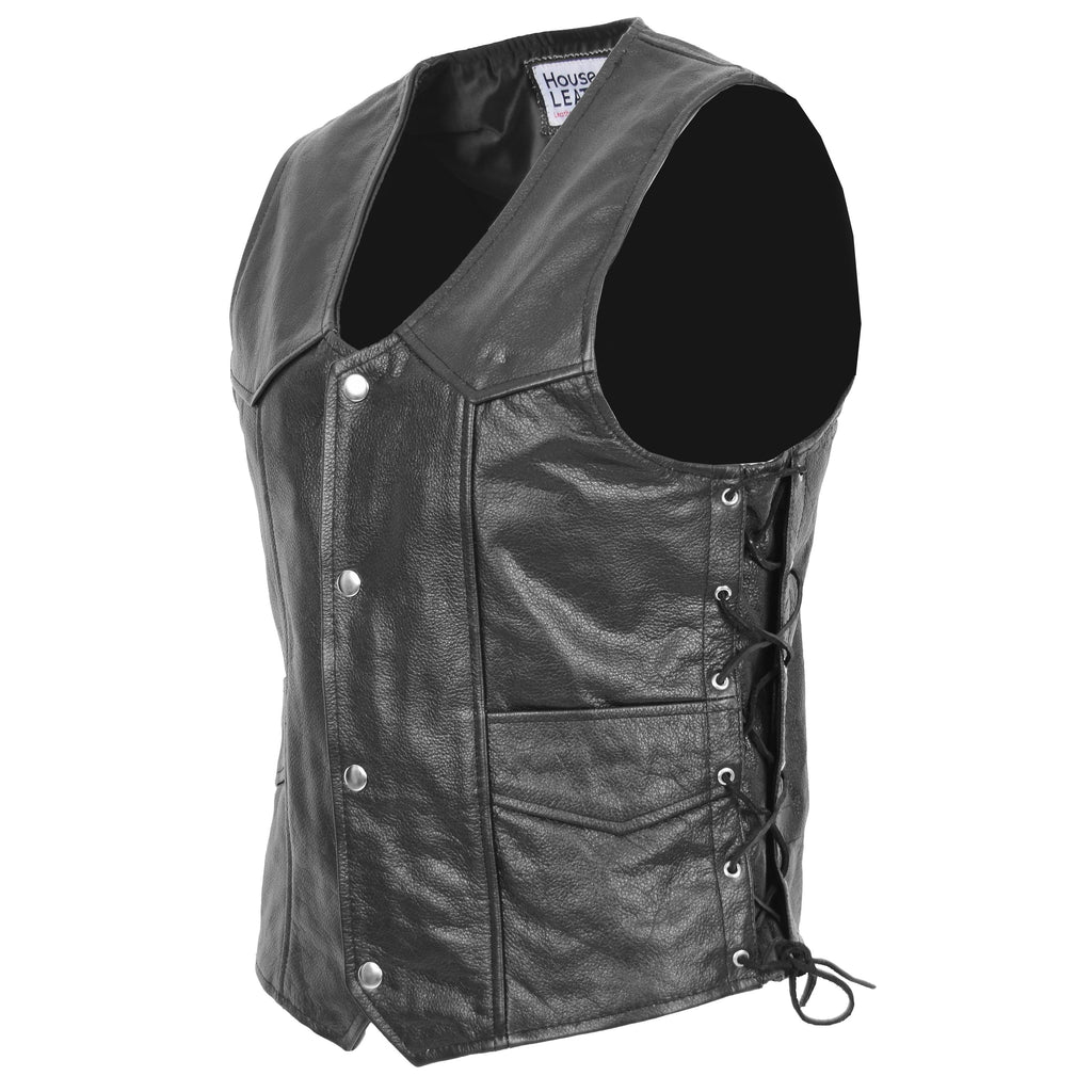 Mens Real Leather Gilet with Side Tassel Feature Jax Black