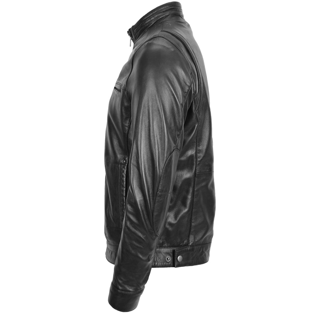 Men's Standing Collar Leather Jacket Tony Black