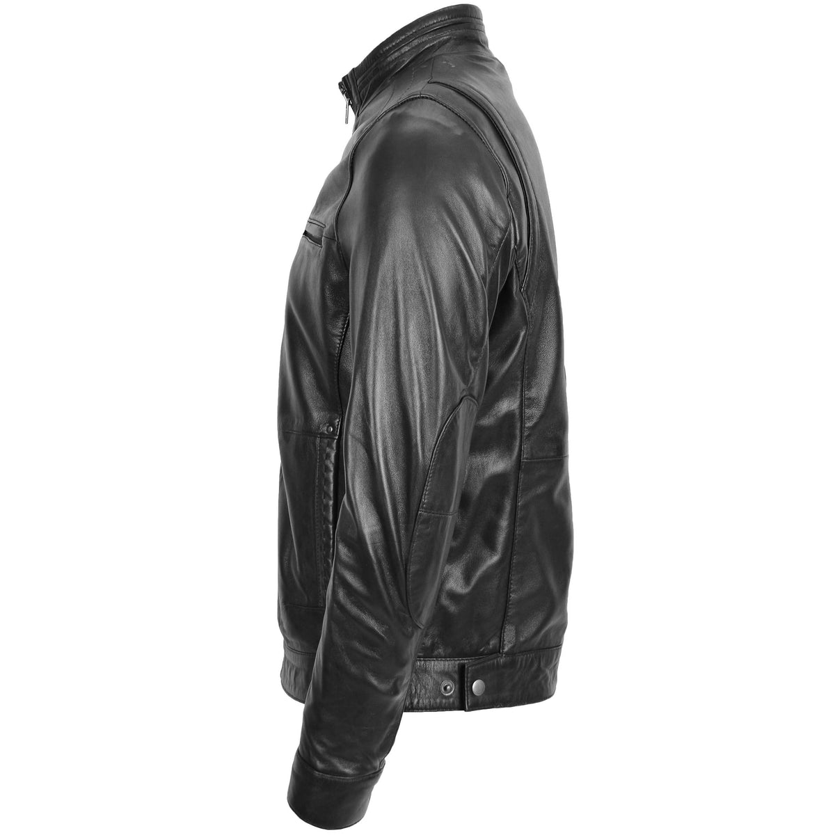 Men's Standing Collar Leather Jacket Tony Black