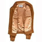 Mens Real Goat Suede Bomber Jacket MA-1 Varsity Design Ryan Cognac