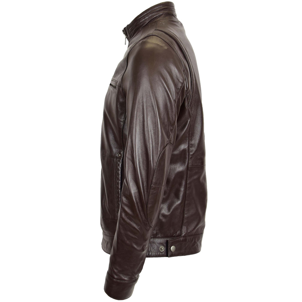 Men's Standing Collar Leather Jacket Tony Brown