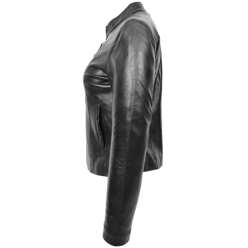 Womens Real Leather Casual Biker Jacket Zoe Black