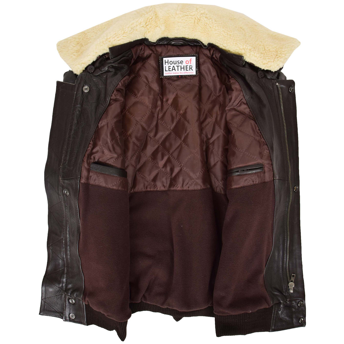 Mens Leather Jacket with Detachable Collar Pilot-N Brown