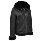 Womens Sheepskin B3 Detachable Hoodie Jacket Naomi Black