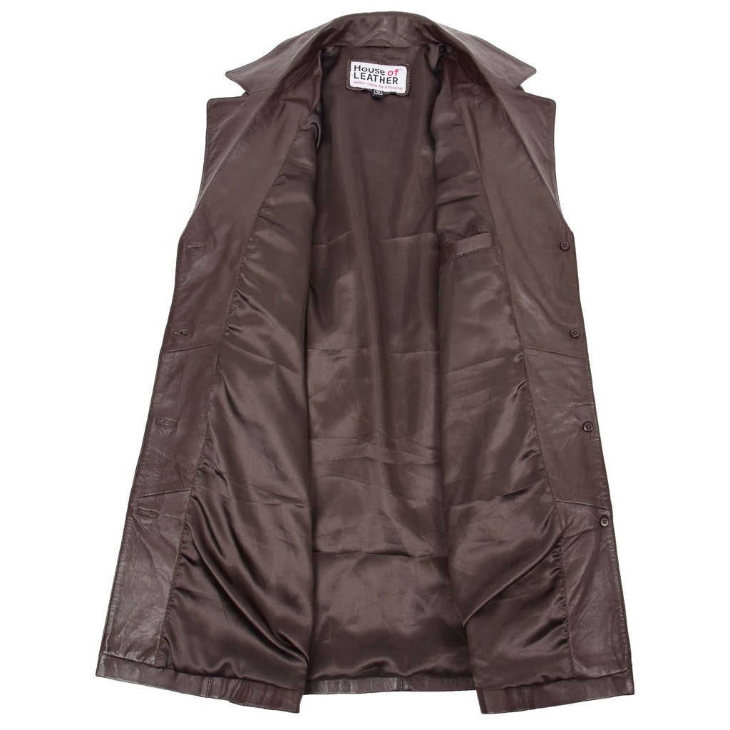 Womens 3/4 Length Soft Leather Classic Coat Macey Brown