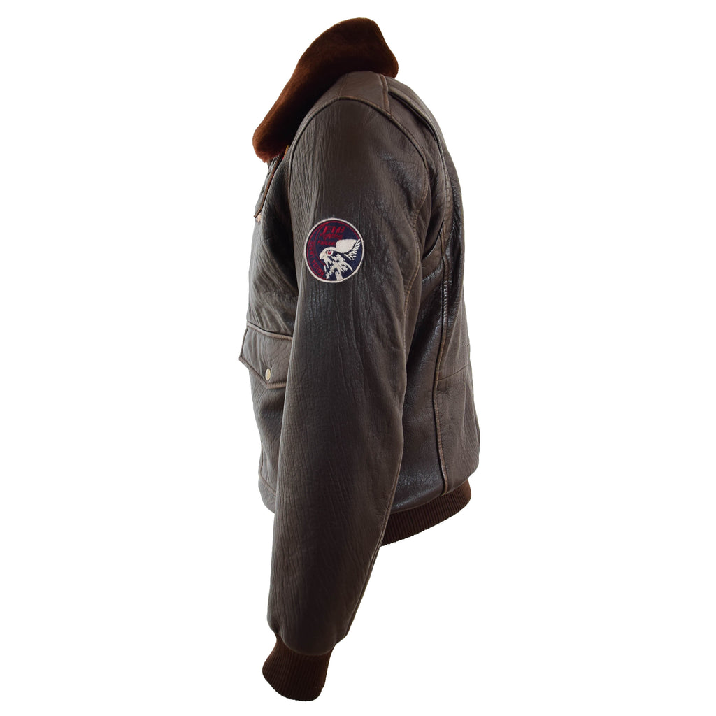 Mens Real Leather G-1 Bomber Jacket Airforce Badges Finch Brown