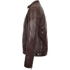 Mens Leather Cafe Racer Biker Jacket Ron Brown