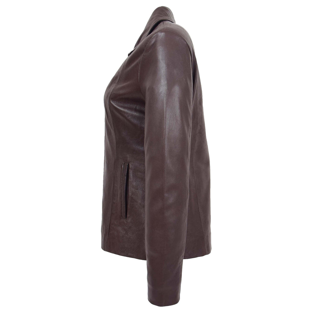 Womens Classic Zip Fastening Leather Jacket Julia Brown