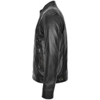 Mens Soft Leather Casual Plain Zip Jacket Matt Black