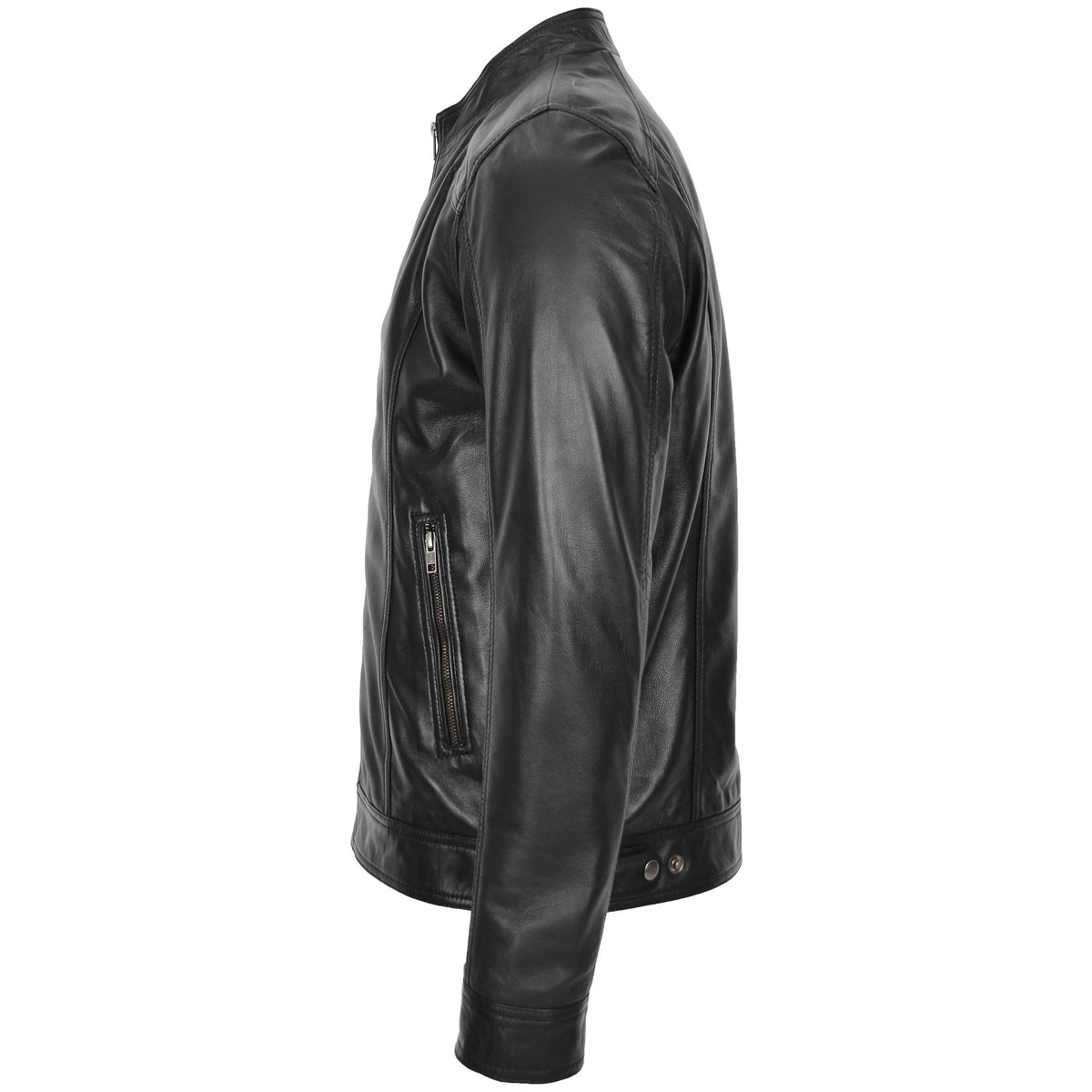 Mens Soft Leather Casual Plain Zip Jacket Matt Black