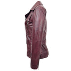 Womens Leather Hip Length Biker Jacket Celia Burgundy