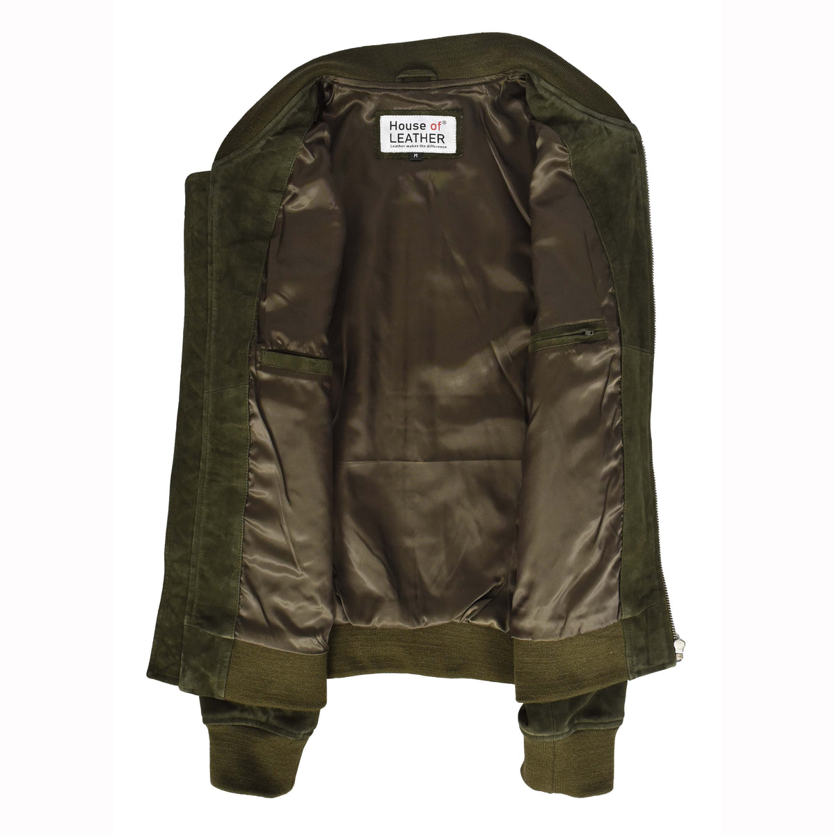 Mens Real Goat Suede Bomber Jacket MA-1 Varsity Design Ryan Olive Green