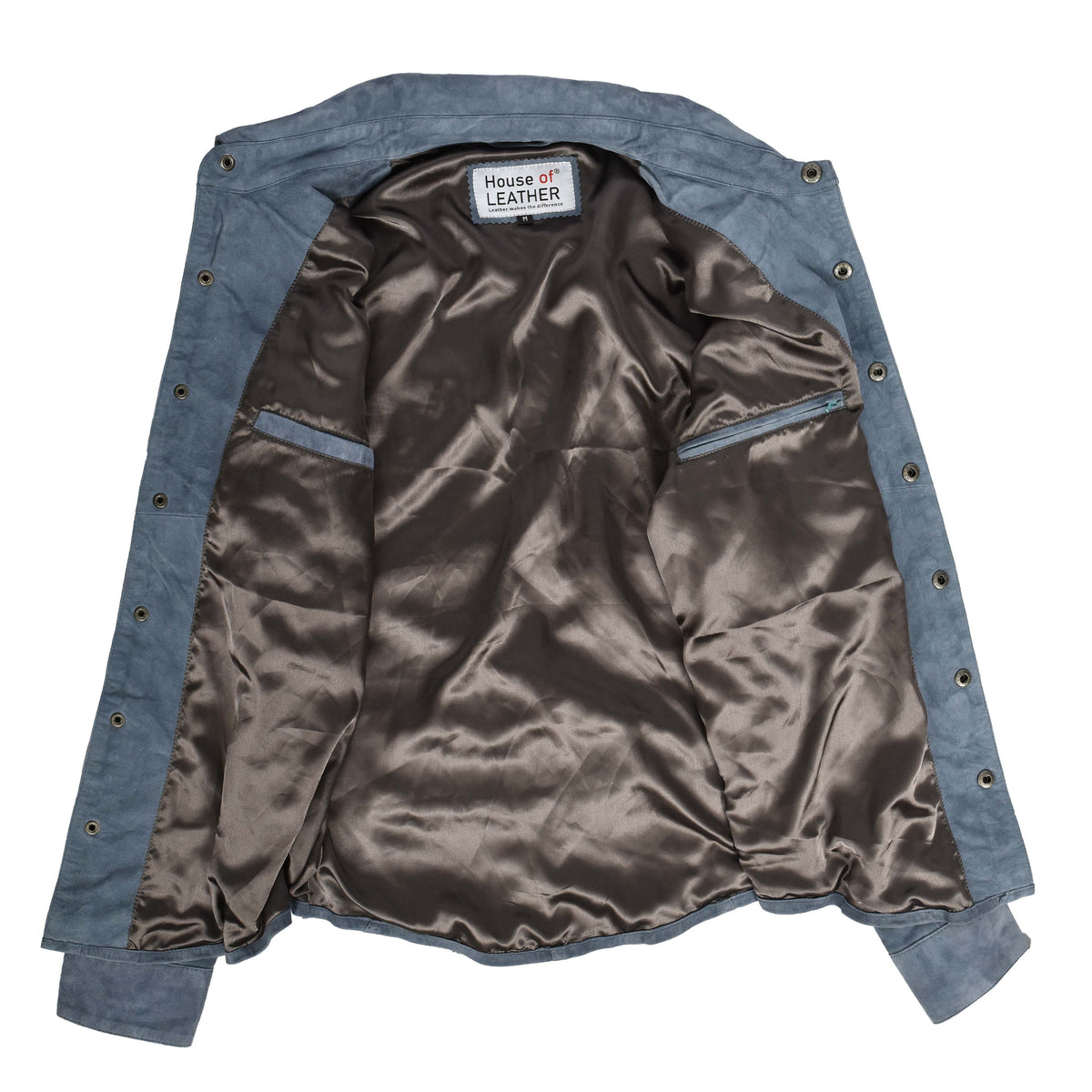 Mens Real Goat Suede Shirt Western Trucker Jacket Oliver Denim Blue