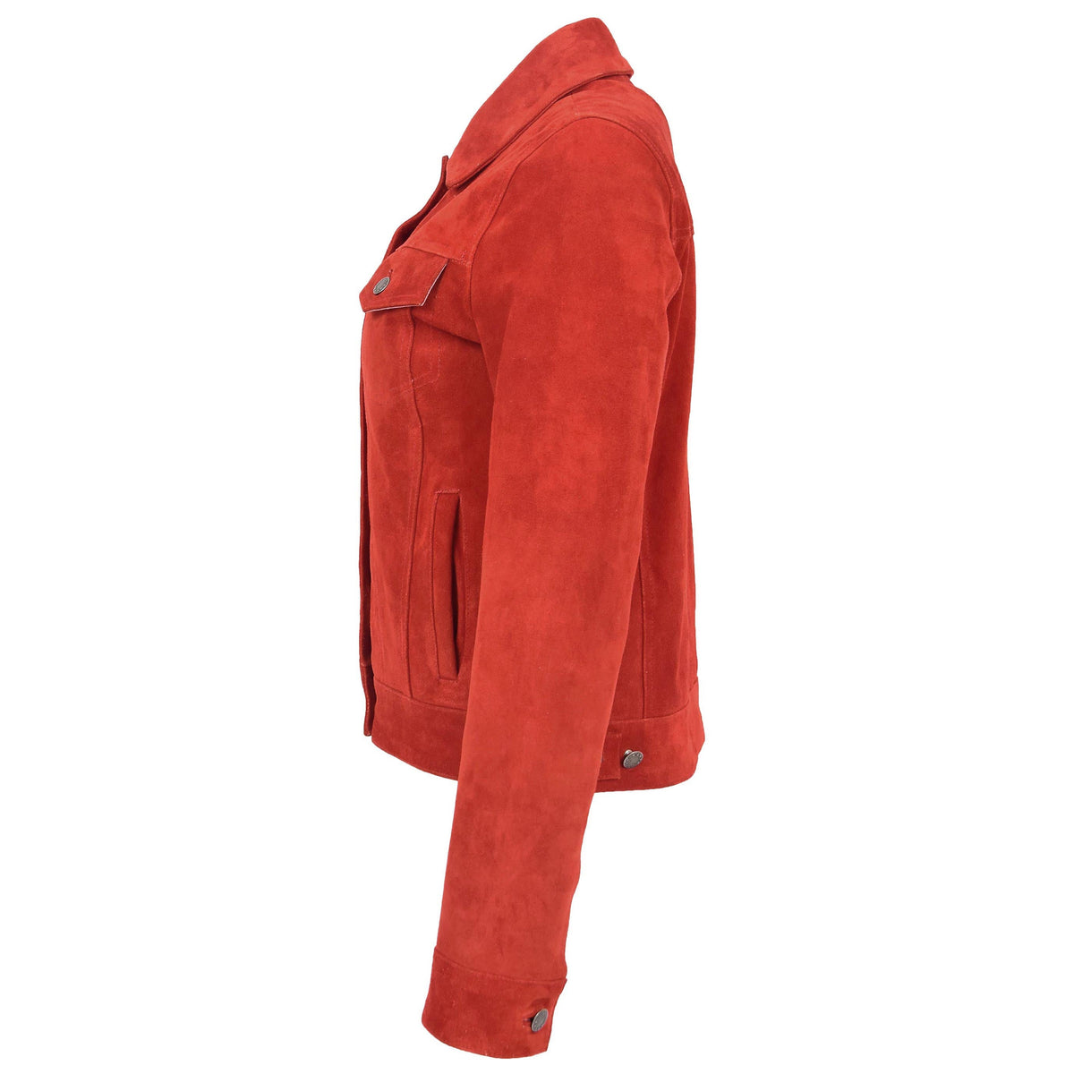 Womens Soft Suede Trucker Style Jacket Alma Red