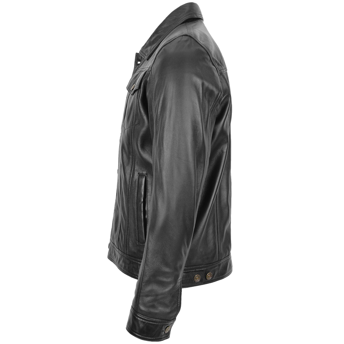 Mens Leather Lee Rider Casual Jacket Terry Black