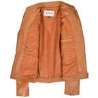 Womens Leather Standing Collar Jacket Becky Tan