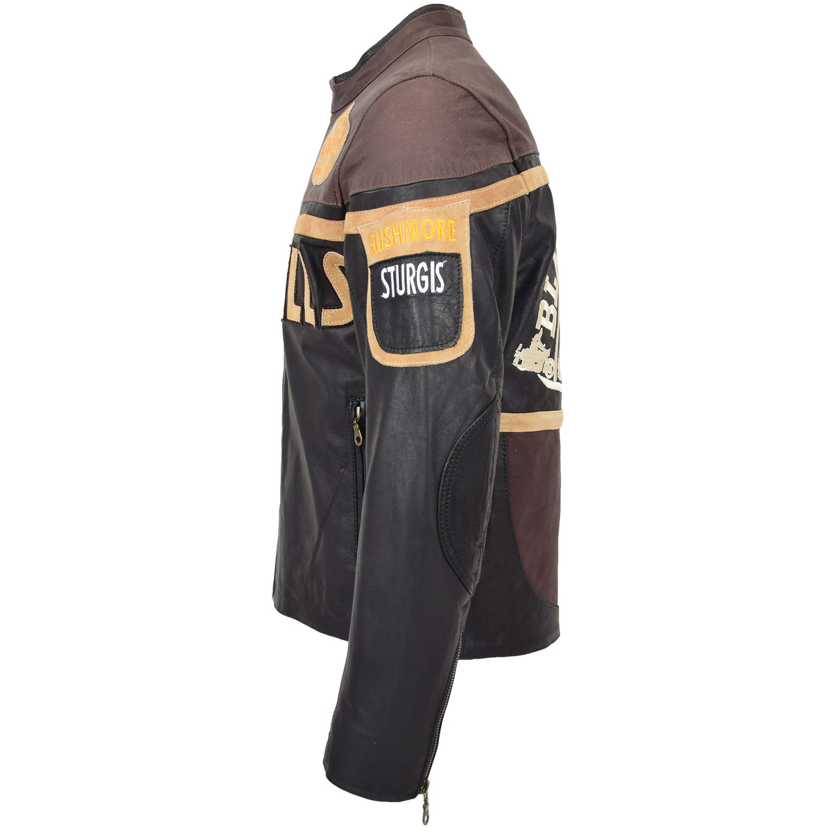 Mens Leather Racing Badges Jacket 'Black Hills' Brown