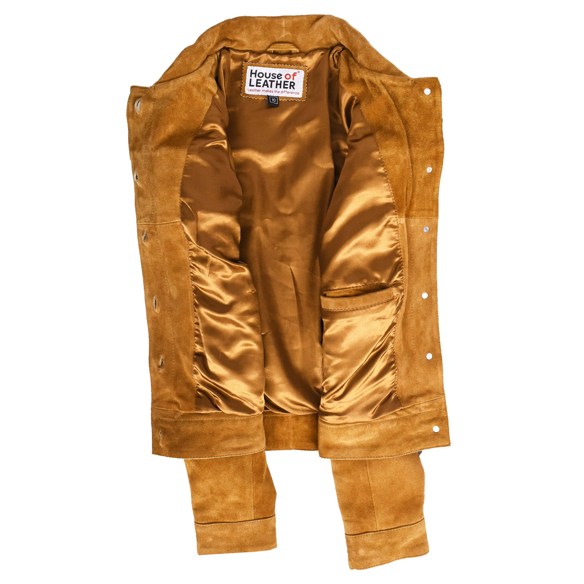 Womens Soft Suede Trucker Style Jacket Alma Tan
