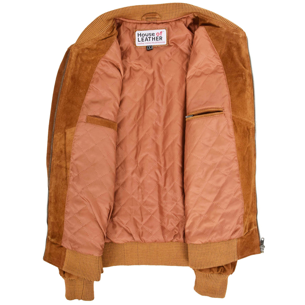 Mens Suede Bomber Varsity Jacket Reg Tan