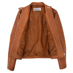 Womens Soft Leather Casual Zip Biker Jacket Ruby Tan