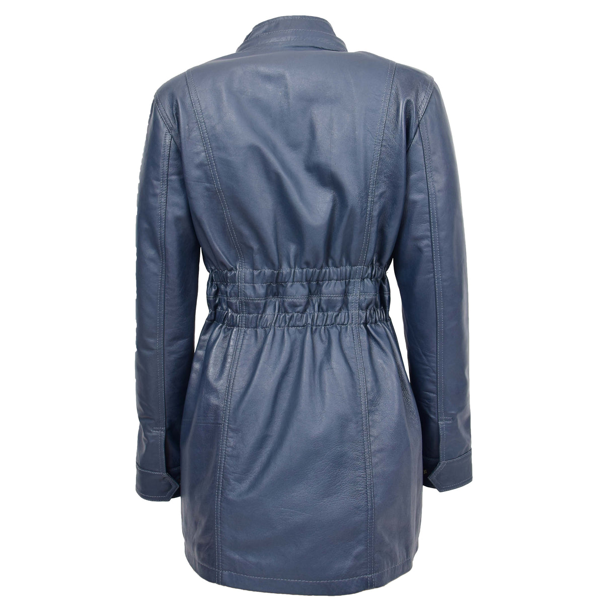 Womens Detachable Hoodie Leather Coat Kathy Blue
