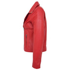 Womens Soft Leather Cross Zip Biker Jacket Lola Red