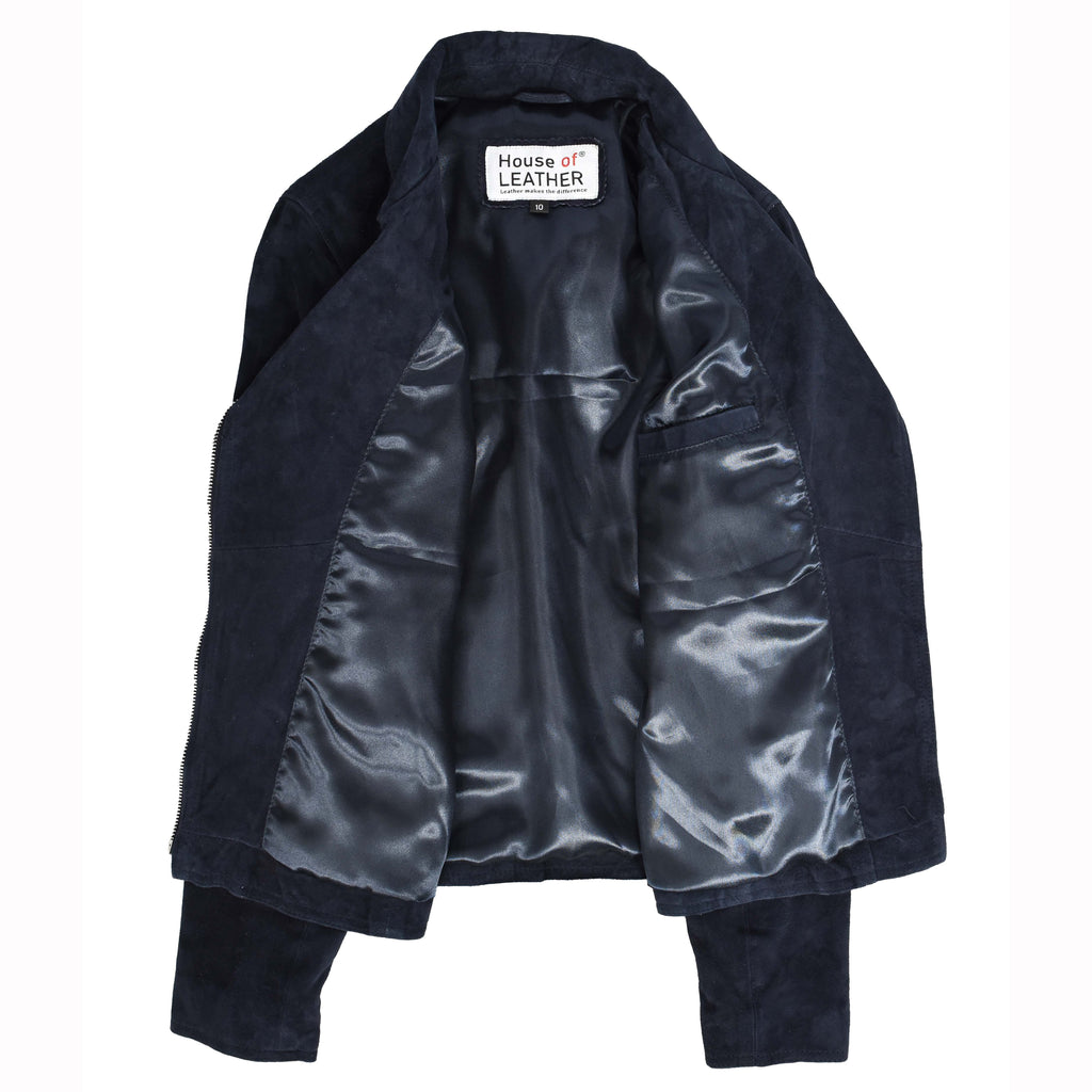 Women's Genuine Goat Suede Biker Jacket Lola Navy Blue