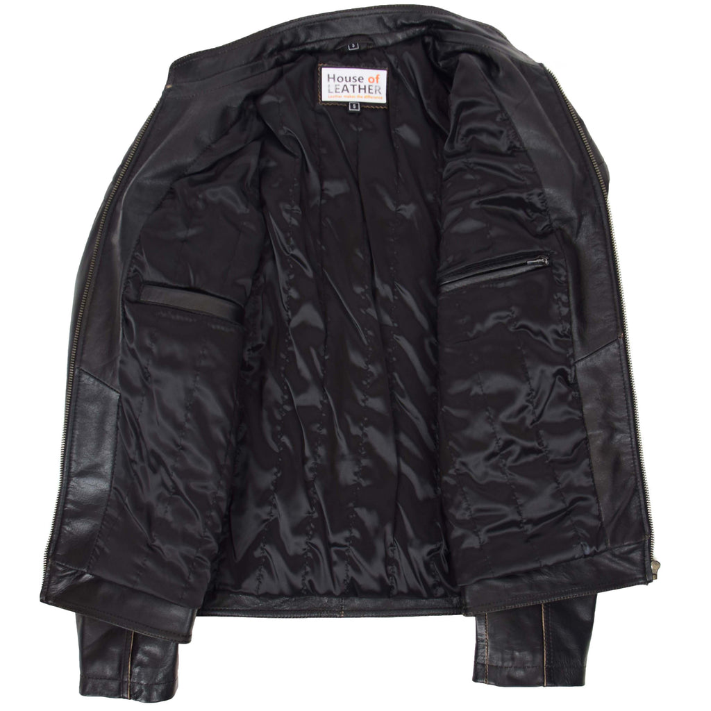 Mens Leather Vintage Biker Jacket Colin Dark Brown