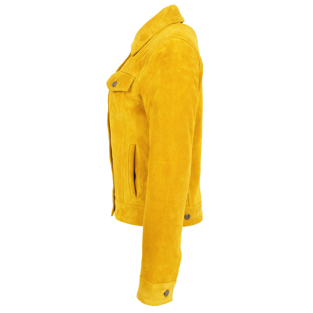 Womens Soft Suede Trucker Style Jacket Alma Yellow
