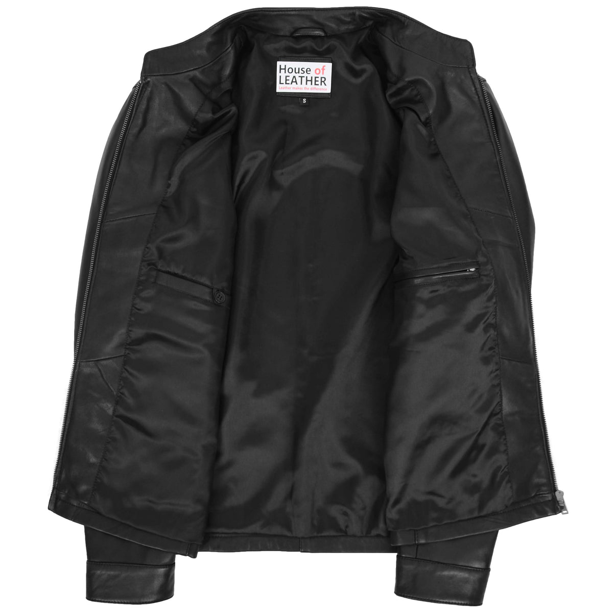 Mens Leather Standing Collar Jacket Paul Black