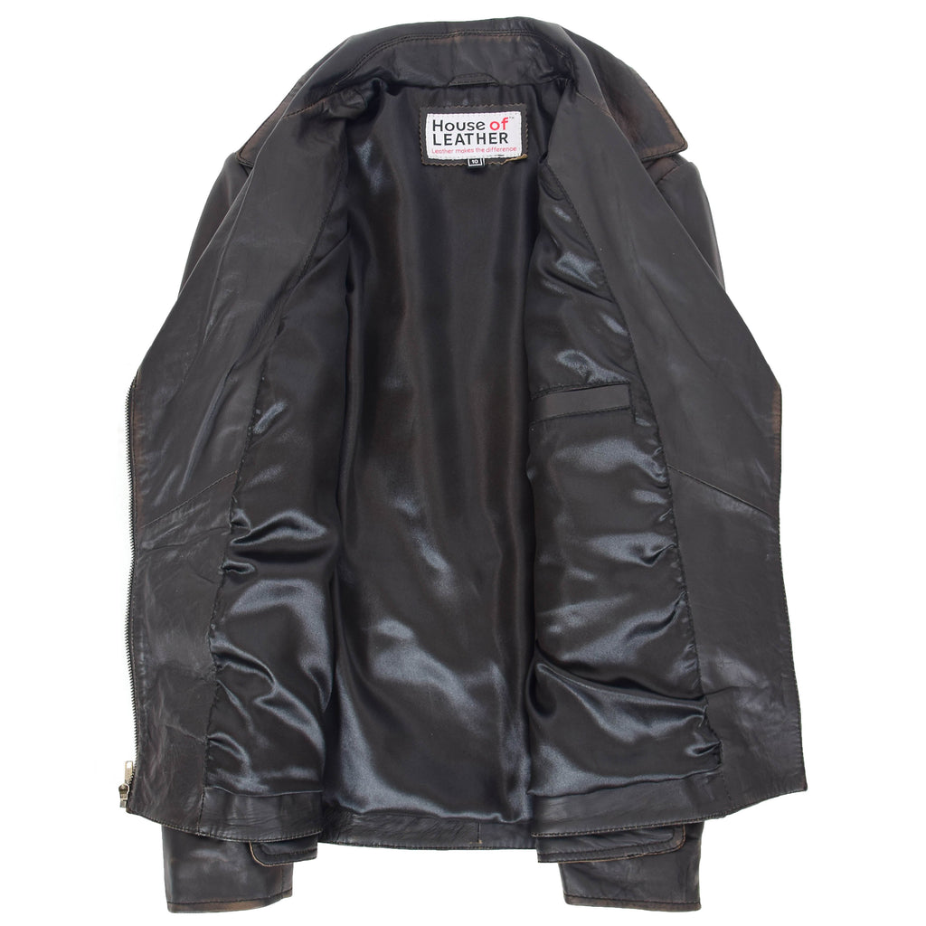 Womens Leather Hip Length Biker Jacket Celia Rub Off