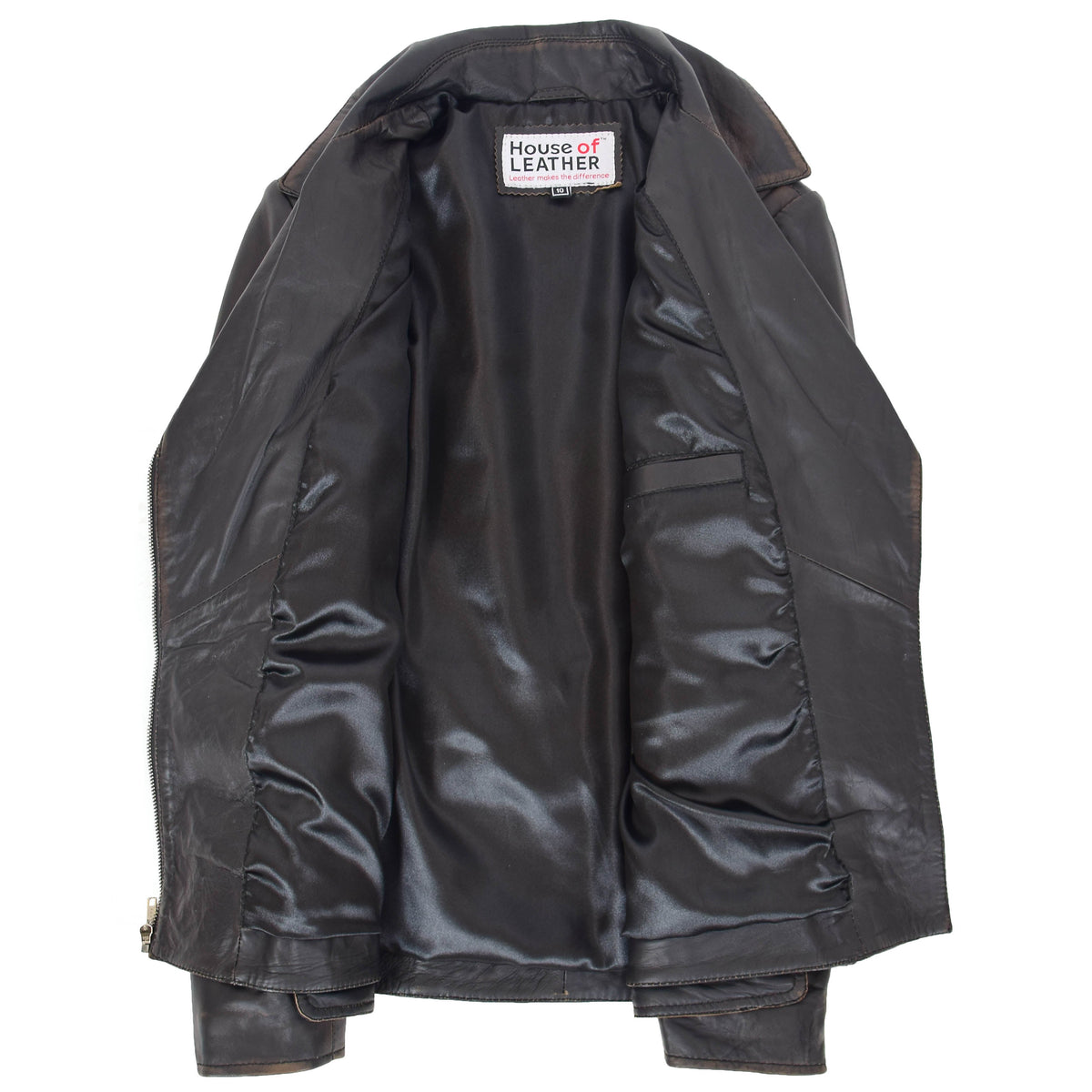 Womens Leather Hip Length Biker Jacket Celia Rub Off