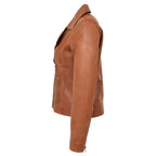 Womens Soft Leather Cross Zip Biker Jacket Lola Tan