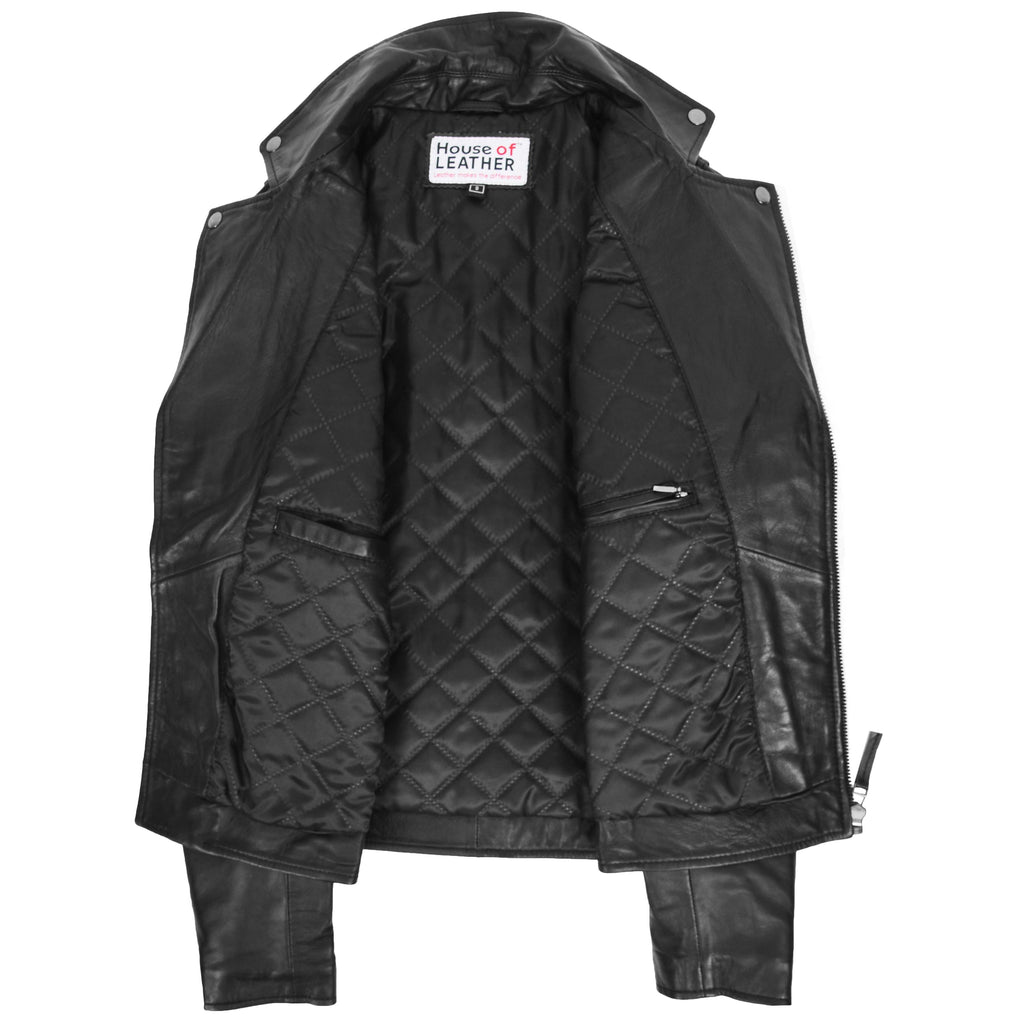 Mens Biker Leather Jacket Dual Zip Hook Black