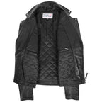 Mens Biker Leather Jacket Dual Zip Hook Black
