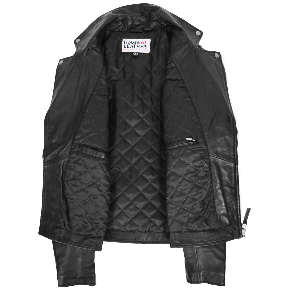 Mens Biker Leather Jacket Dual Zip Hook Black