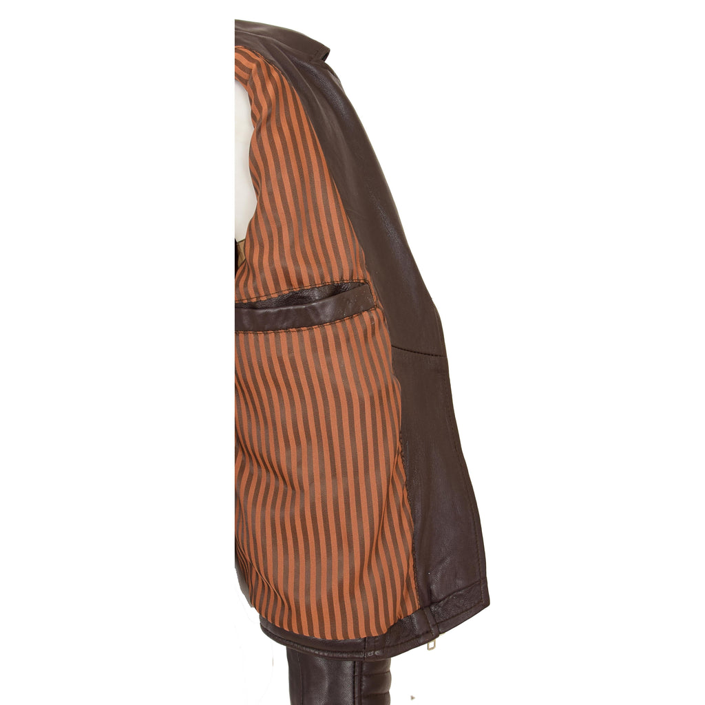 Womens Soft Leather Cross Zip Biker Jacket Anna Brown