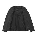 Womens Classic Soft Leather Collarless Jacket Jade Black