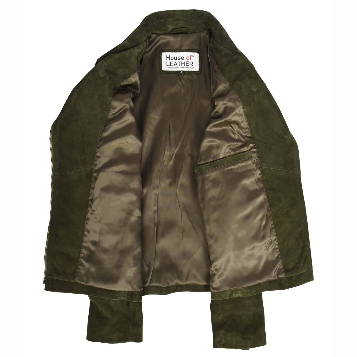 Women's Genuine Goat Suede Biker Jacket Lola Olive Green