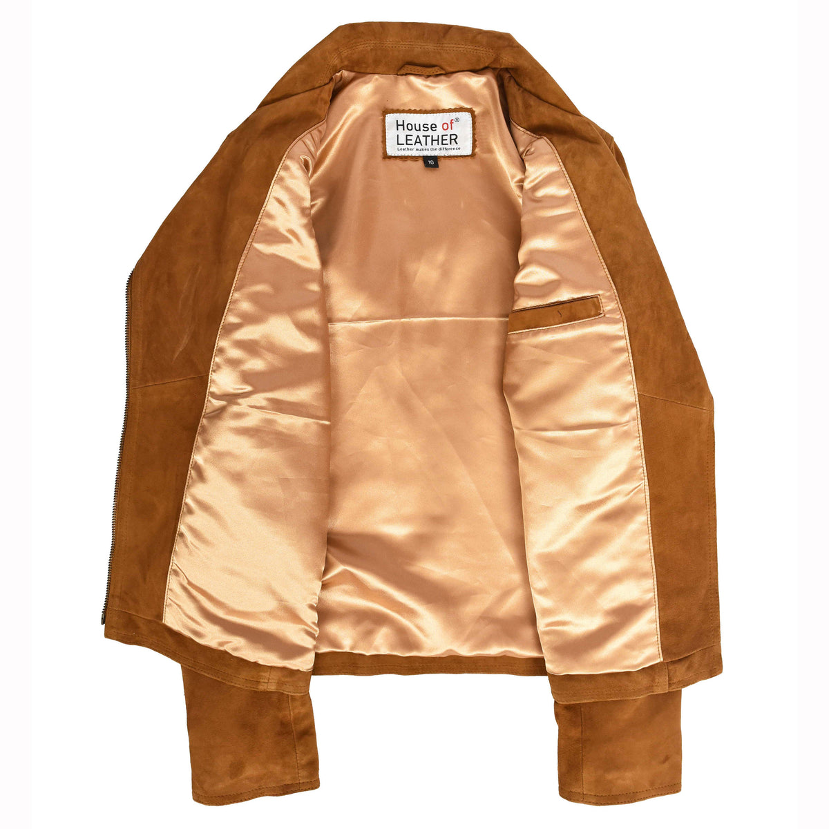 Women's Genuine Goat Suede Biker Jacket Lola Cognac