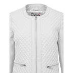 Womens Leather Collarless Jacket with Quilt Design Joan White